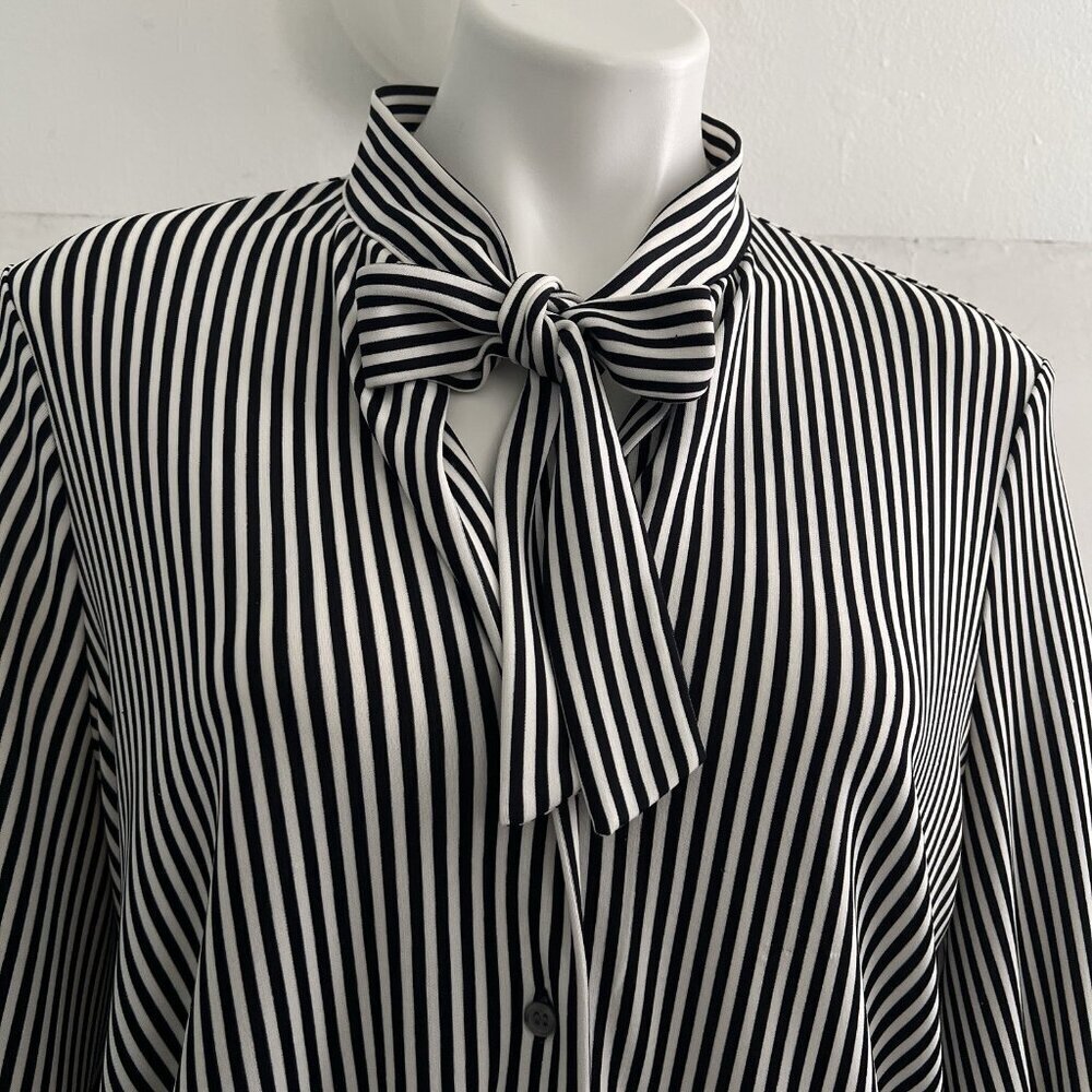 NEW Ann Taylor Striped Bow Tie Blouse Womens Small Black White Work Office